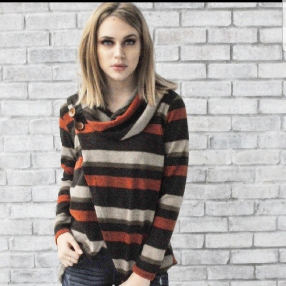 Threadzwear Sweaters - Last 1! (S) Fuzzy stripe cowl neck wrap sweater